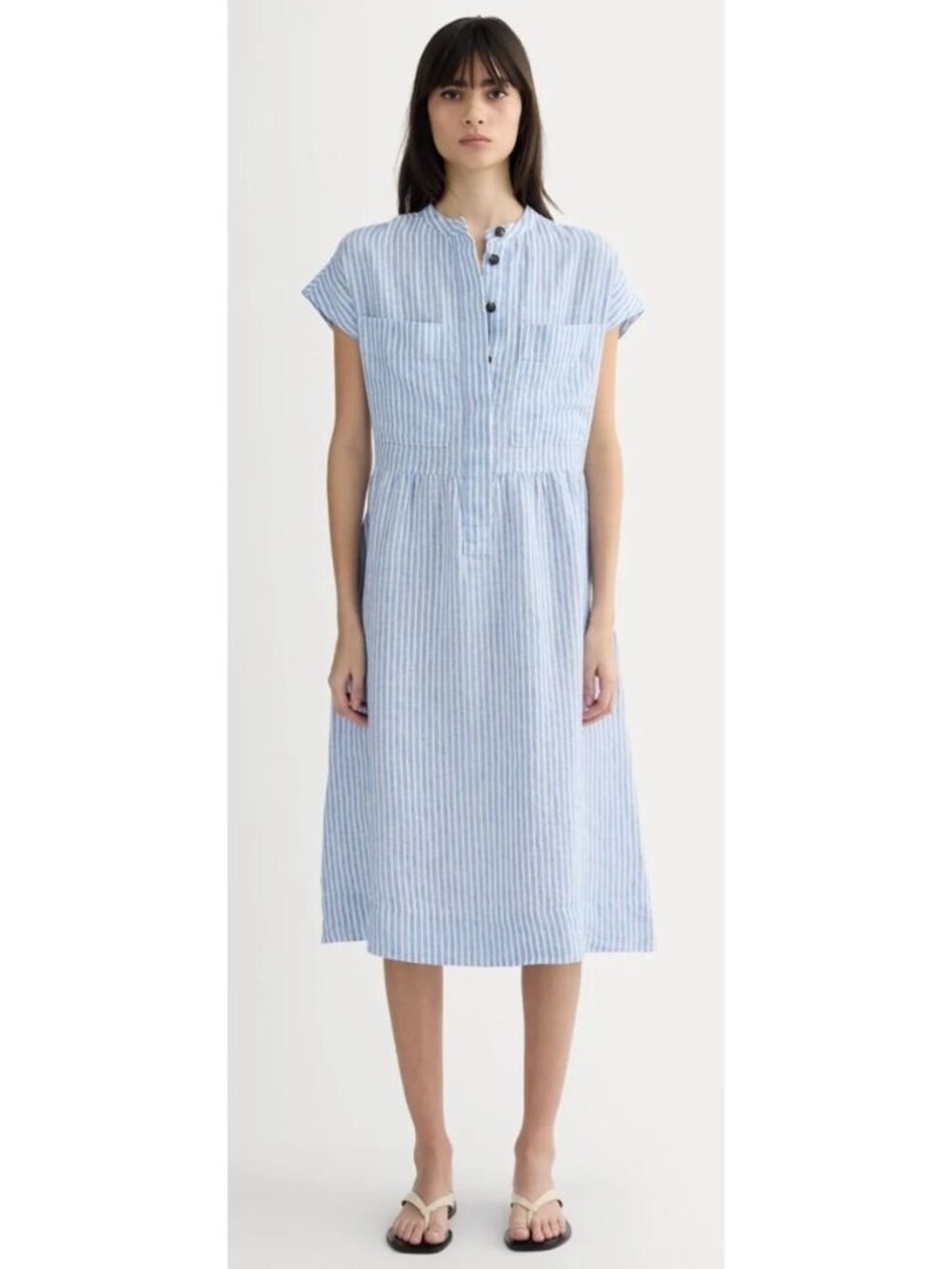 Everlane The Craft Dress in Linen Striped White Blue-sz Medium